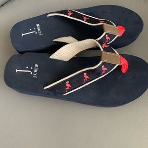 J. Crew Factory Embroidered Poppy
flamingos  Flip Flops- 7 Navy/Pink- NWT
